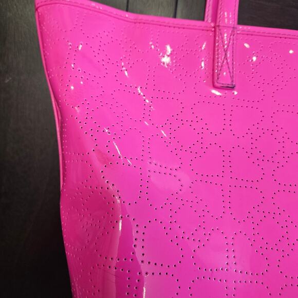Kate Spade Harmony Metro Perforated Heart Tote Bag Hot Pink Patent Poly Vinyl - Picture 11 of 16